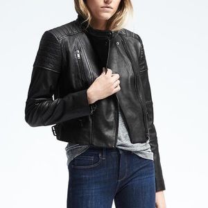 NWT Banana Republic Black Leather Moto Jacket XL